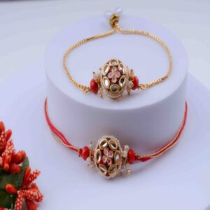 Red Kundan Bhaiya Bhabhi Rakhi Set Online