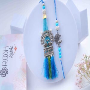 Peacock Oxidized Bhaiya Bhabhi Rakhi Set