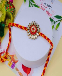 Radiant Floral Kundan Rakhi with Stones & Fine Pearls