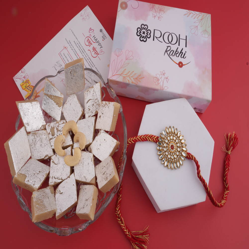 Designer Kundan Rakhi with Kaju Katli
